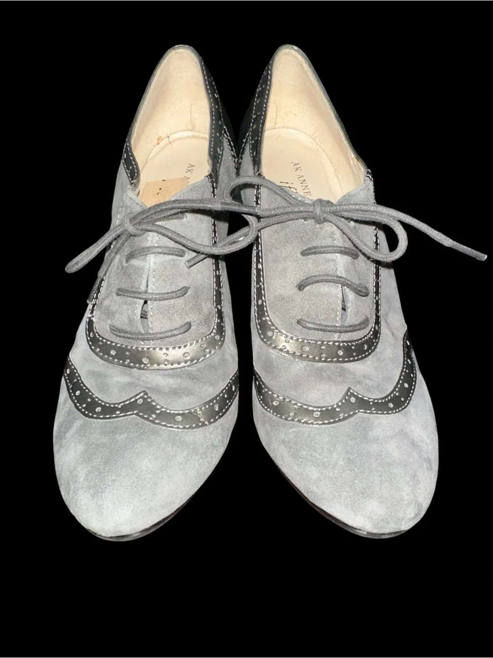 Anne Klein Cillian Gray Suede Leather Lace-Up Heel Oxfords size 6M